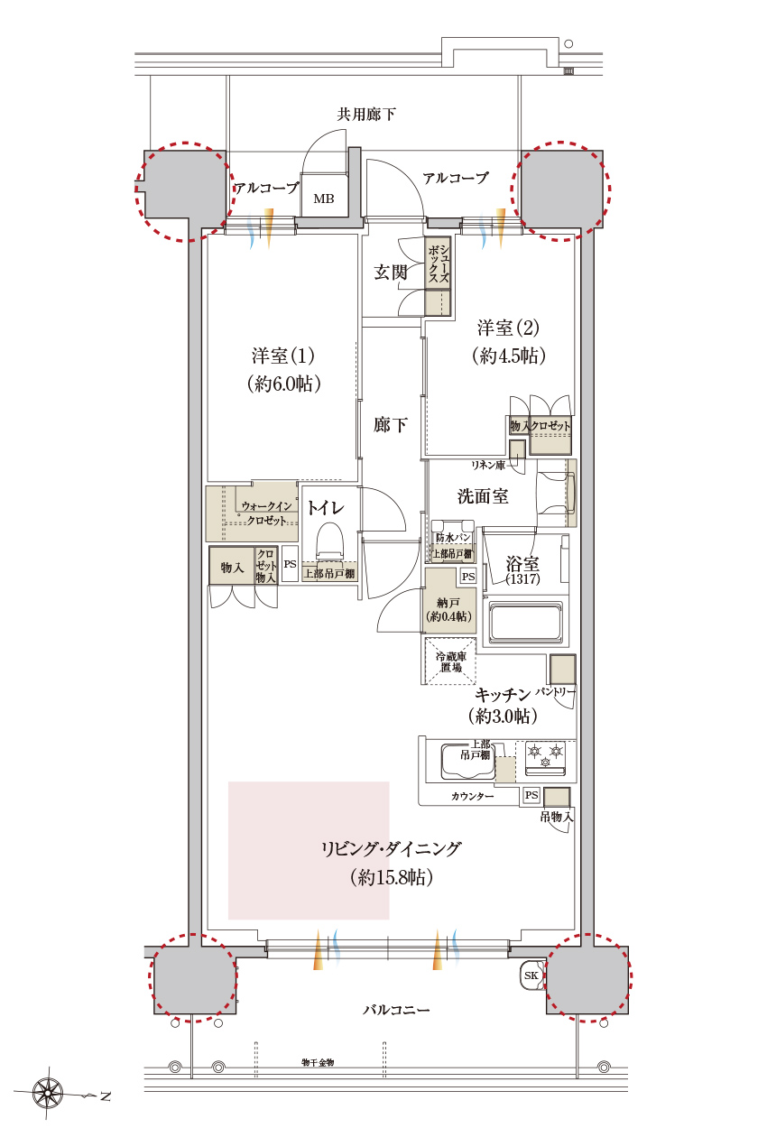 Bタイプ メニュー1の間取り画像、間取り図