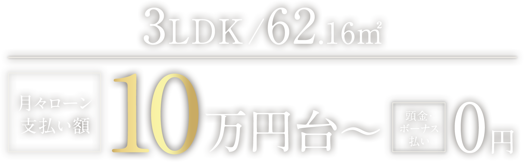 3LDK、62.16㎡、販売価格4,800万円台が月々10万円台～。